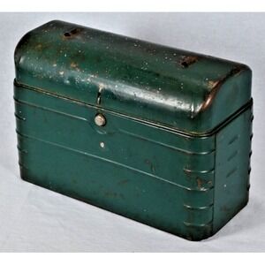 Antique 1912-1915 Green Metal Dinner Box Lunchbox Primitive Tinware
